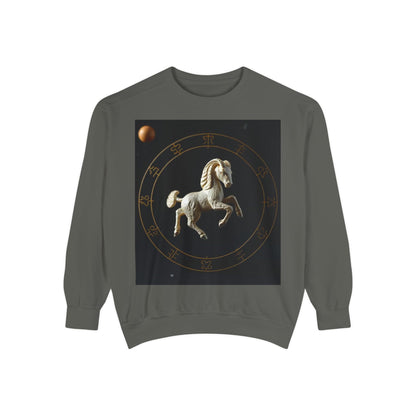 Garment-Dyed Sweatshirt, Unisex, Space Animal Design, Capricorn