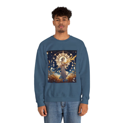 Unisex Heavy Blend™ Crewneck Sweatshirt, anime girl in wheat field, Virgo Zodiac Design