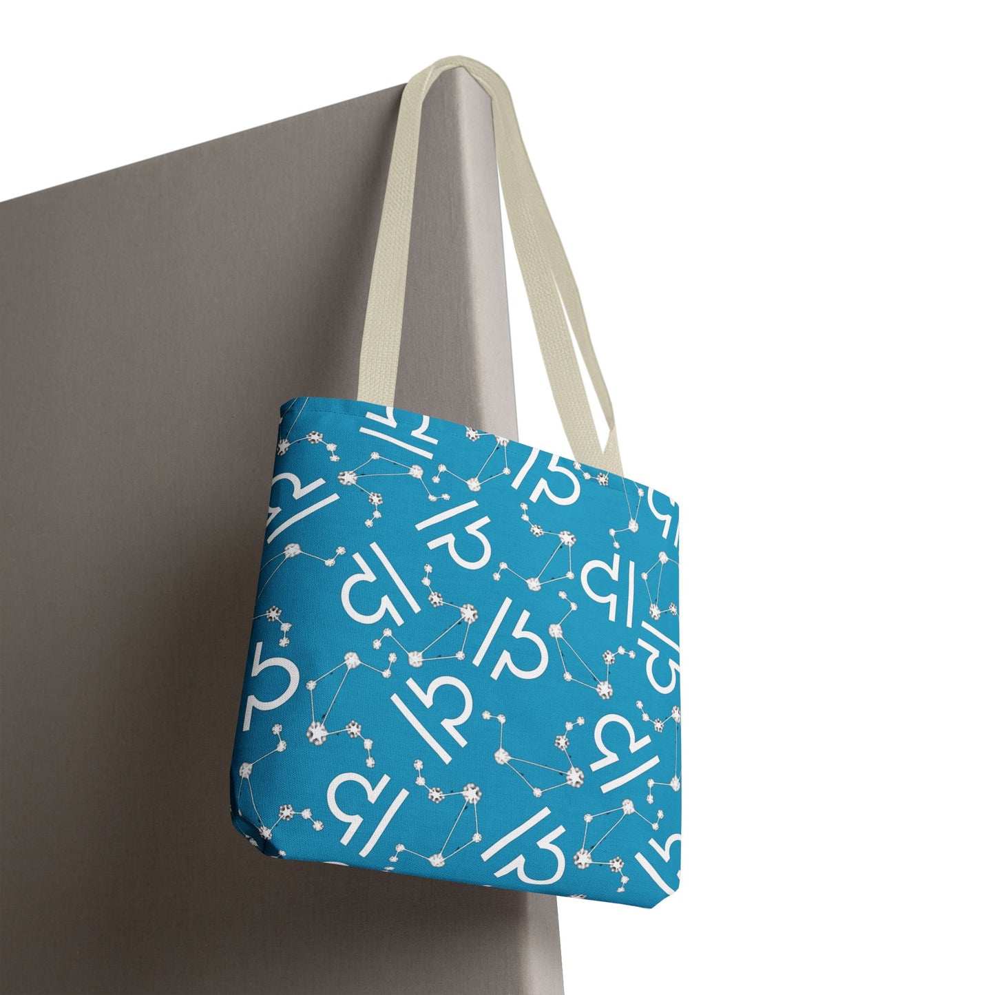 Tote Bag, Libra Zodiac Sign, AOP, (Turquoise, White)