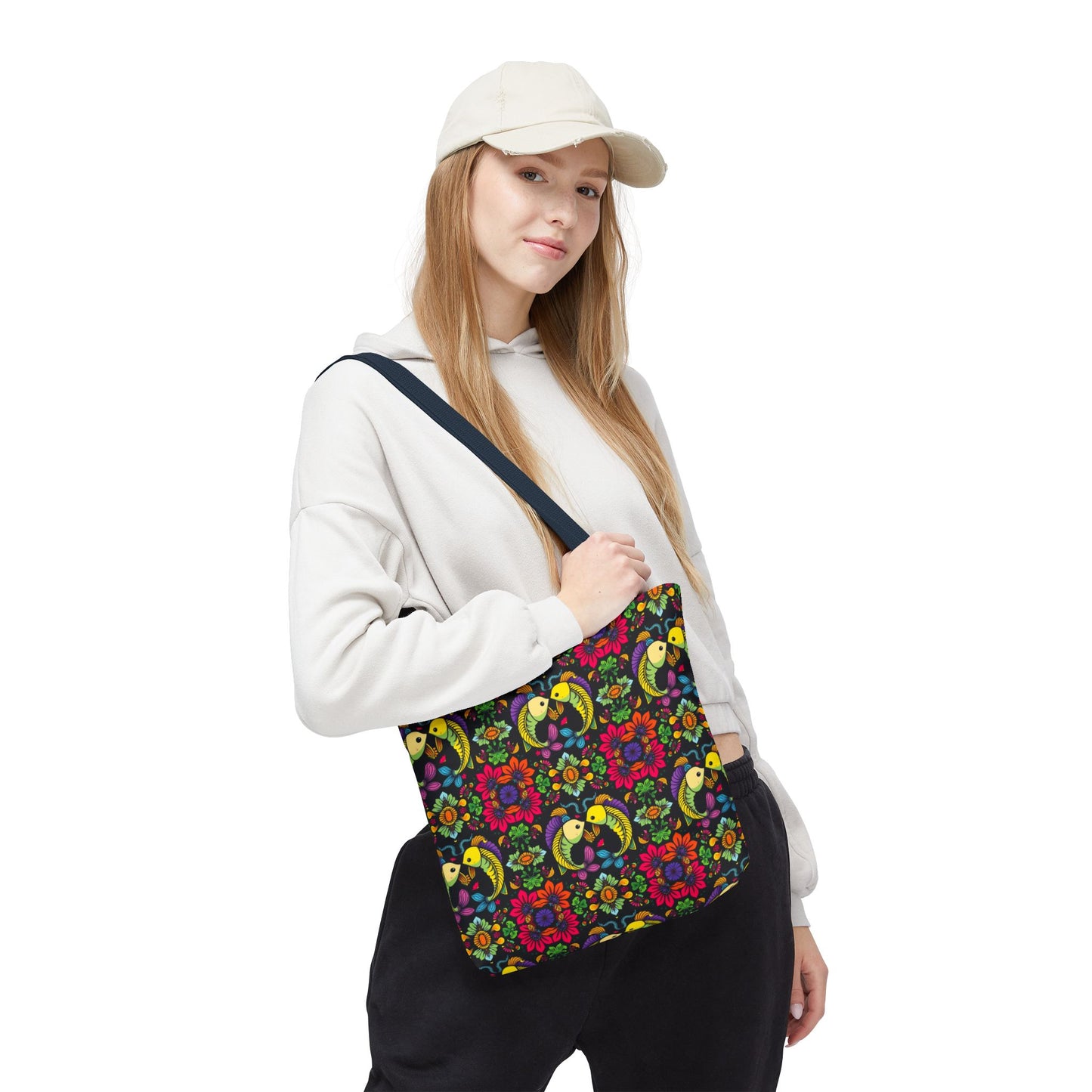 Tote Bag, (AOP), Pisces, Zodiac, Flower Pattern