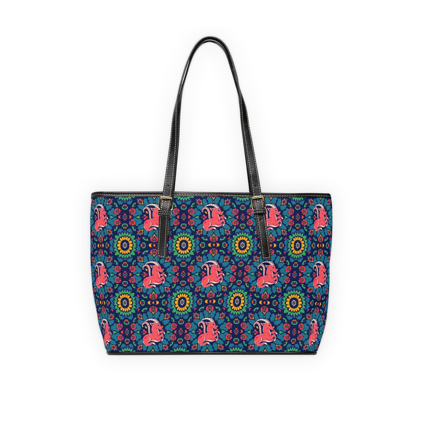 Leather Shoulder Bag, Capricorn, Zodiac v1, Flower Pattern