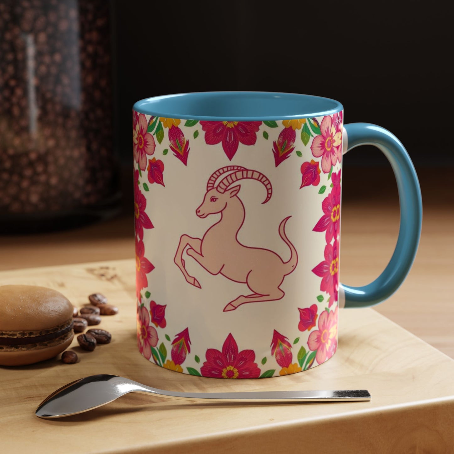 Accent Coffee Mug, Capricorn, Zodiac v2, Flower Pattern, (11, 15oz)