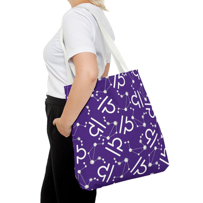 Tote Bag, Libra Zodiac Sign, AOP, (Purple, White)