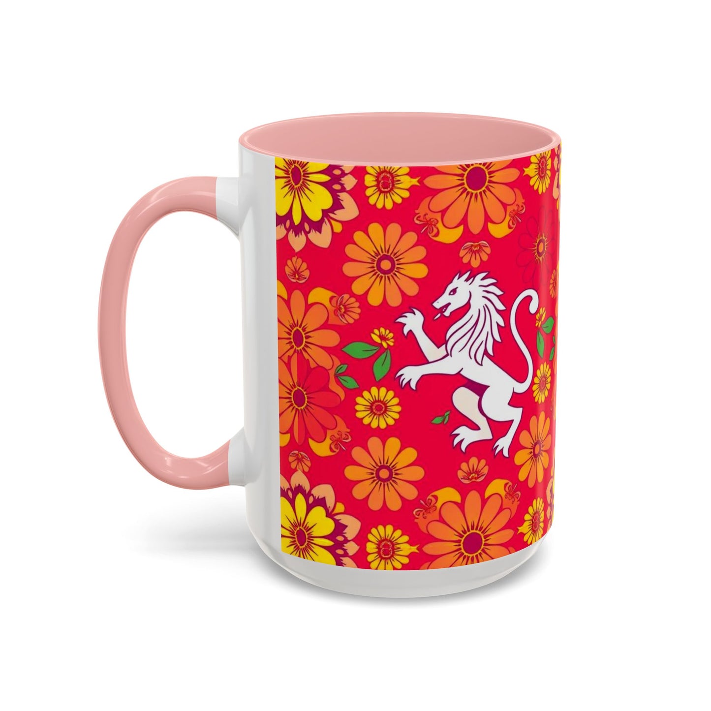 Accent Coffee Mug, Leo, Zodiac v4, Flower Pattern, (11, 15oz)