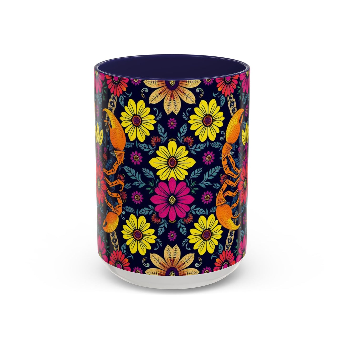 Accent Coffee Mug, Scorpio, Zodiac v3. Flower Pattern, (11, 15oz)