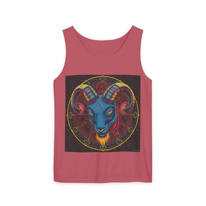 Unisex Garment-Dyed, Tank Top, Aries Design, Pop Art, 100% Ringspun US cotton