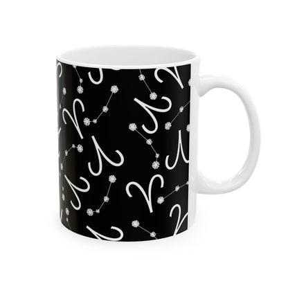 Ceramic Mug, (11oz, 15oz), Ceramic Coffee Mug, Black AOP, Aries Zodiac Design
