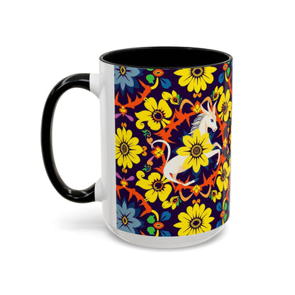 Accent Coffee Mug, Aquarius, Zodiac v1, Flower Pattern, (11, 15oz)