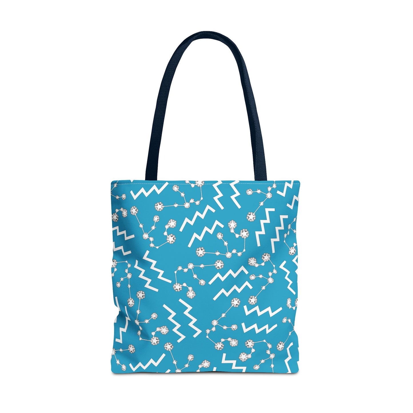 Tote Bag, Aquarius Zodiac Sign, AOP, (Turquoise, White)