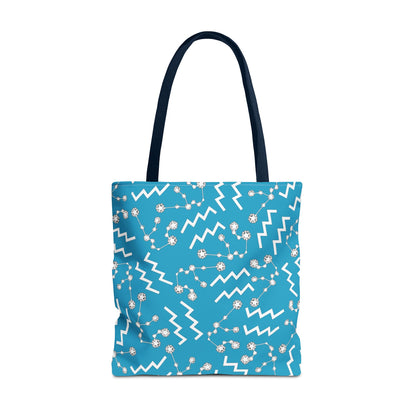 Tote Bag, Aquarius Zodiac Sign, AOP, (Turquoise, White)