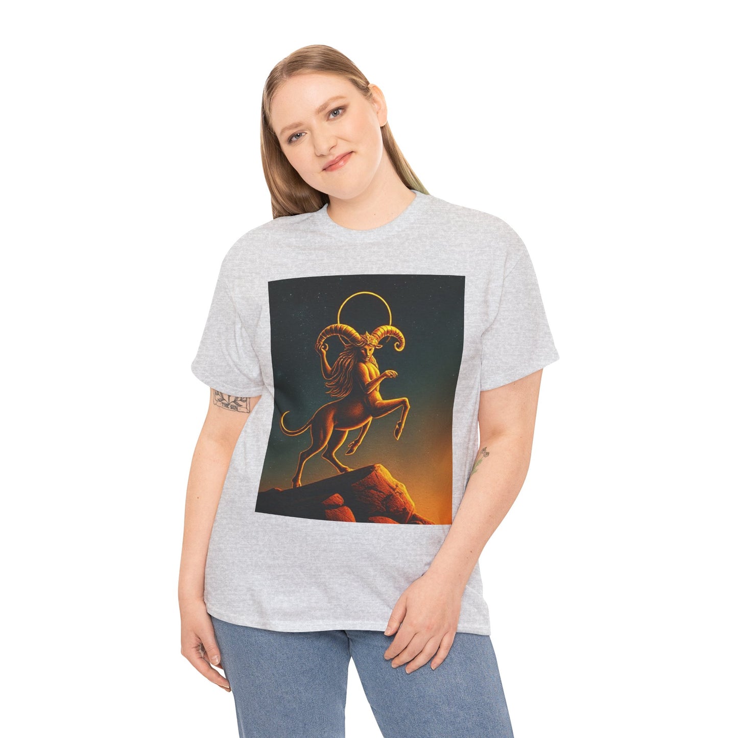 Unisex Heavy Cotton T-Shirt, Mountain Top 1v, Aries Zodiac Design