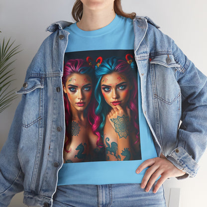 Unisex Heavy Cotton T-Shirt, Gemini, Zodiac v1, Sexy Art