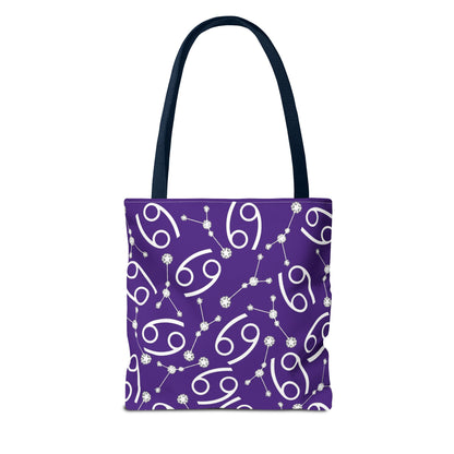 Tote Bag, Cancer Zodiac Sign, AOP, (Purple, White)