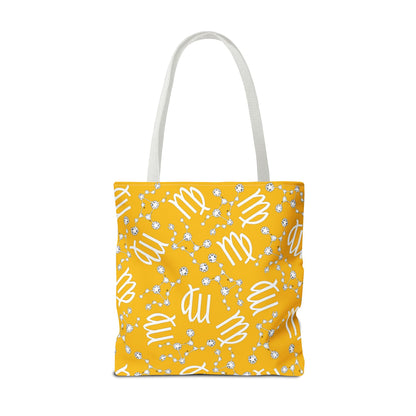 Tote Bag, Virgo Zodiac Sign, AOP, (Yellow White)
