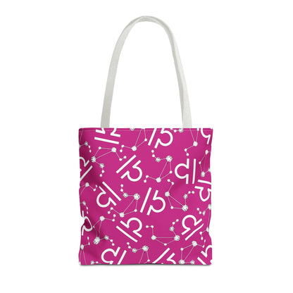 Tote Bag, Libra Zodiac Sign, AOP, (Pink, White)