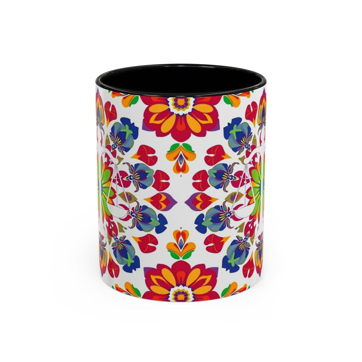 Accent Coffee Mug, Libra, Zodiac v1, Flower Pattern, (11, 15oz)