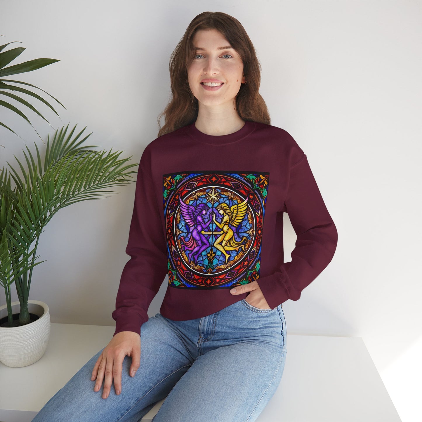 Unisex Heavy Blend™ Crewneck Sweatshirt, Glass, Gemini Zodiac Design