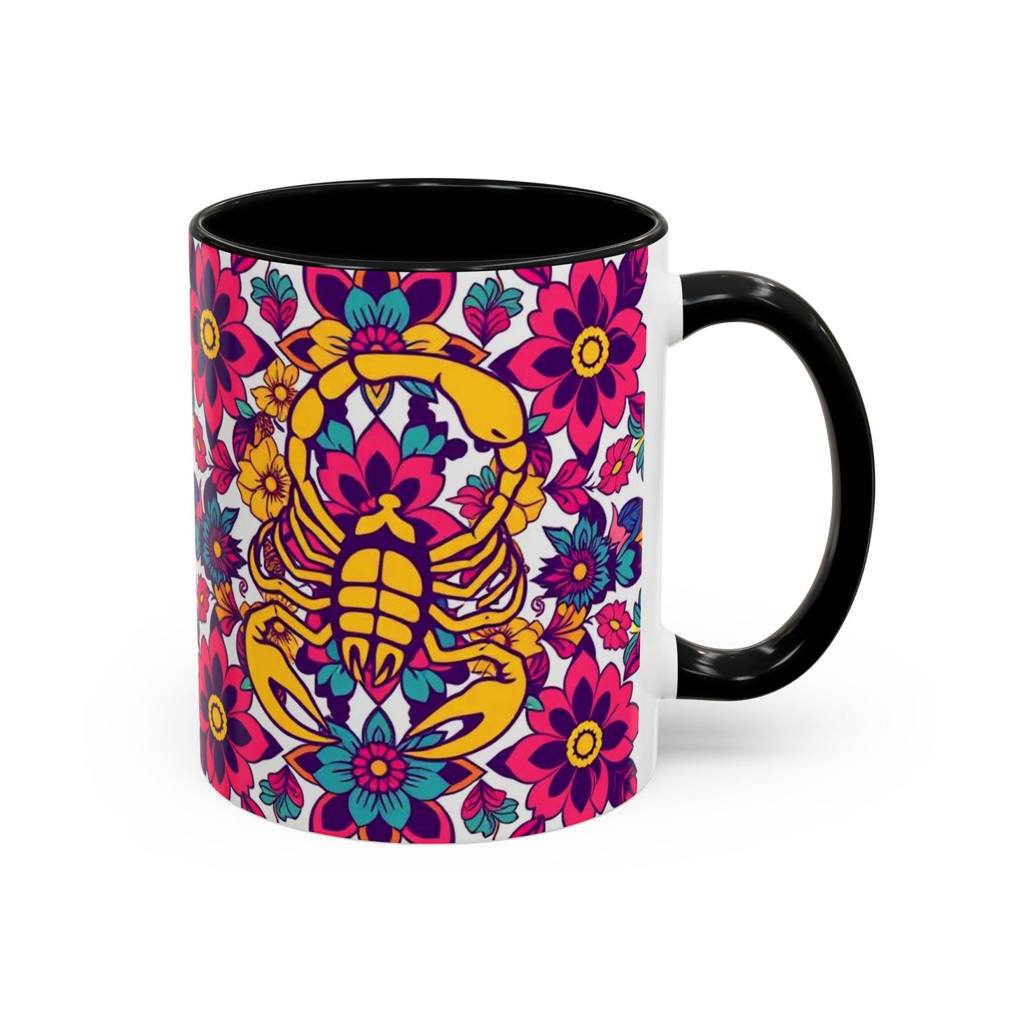 Accent Coffee Mug, Scorpio, Zodiac v2. Flower Pattern, (11, 15oz)