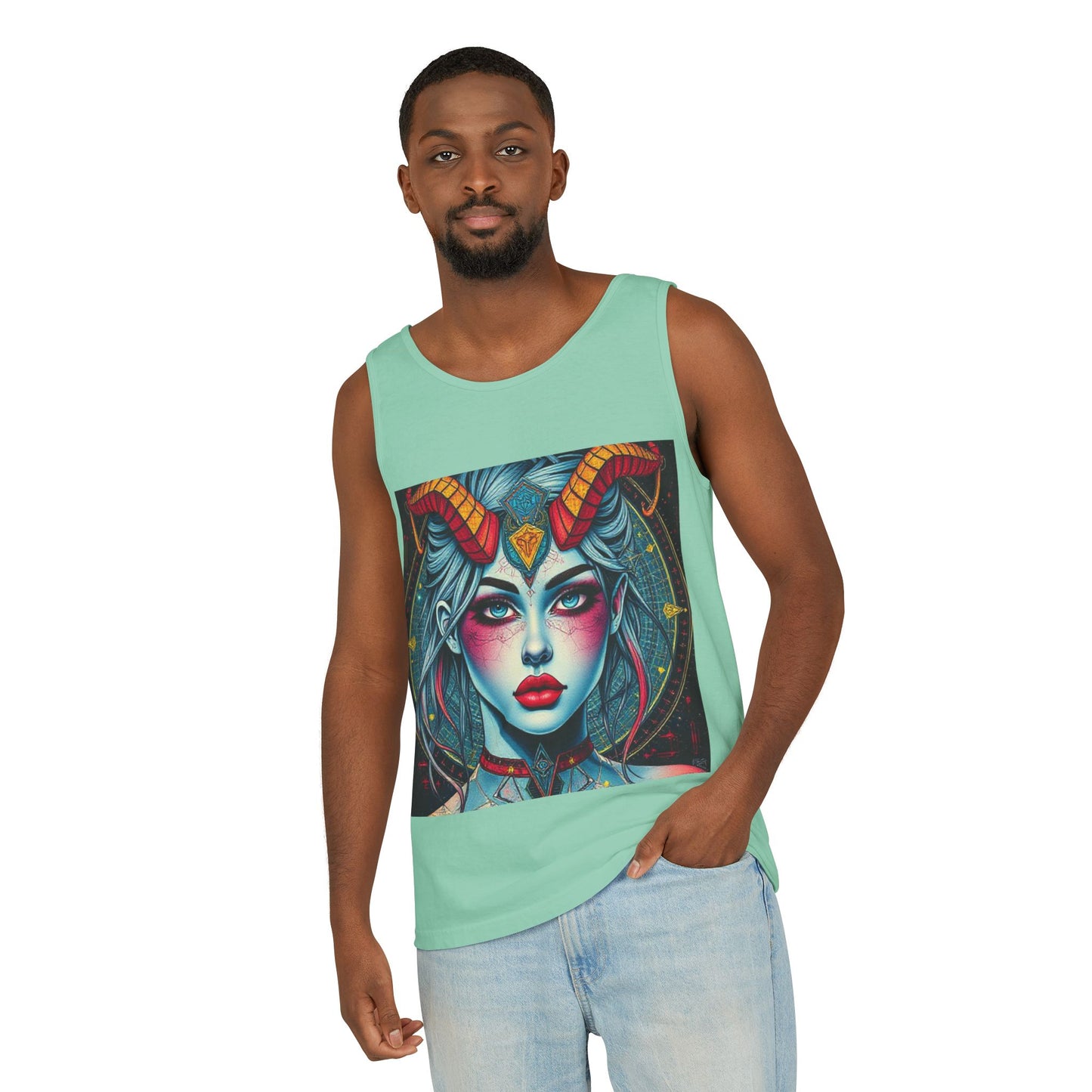Unisex Garment-Dyed, Tank Top, Capricorn, Pop Art v1, 100% US cotton