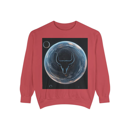 Garment-Dyed Sweatshirt, Unisex, Space Animal Design, Taurus