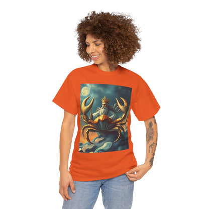 Unisex Heavy Cotton T-Shirt, Crustacean King, Cancer Zodiac Design