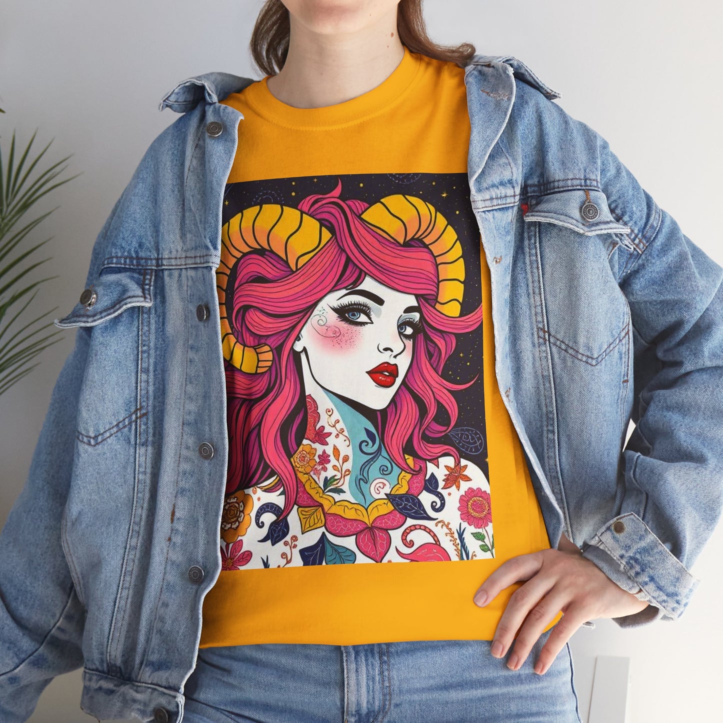 Unisex Heavy Cotton T-Shirt, Aries, Zodiac v2, Sexy Art