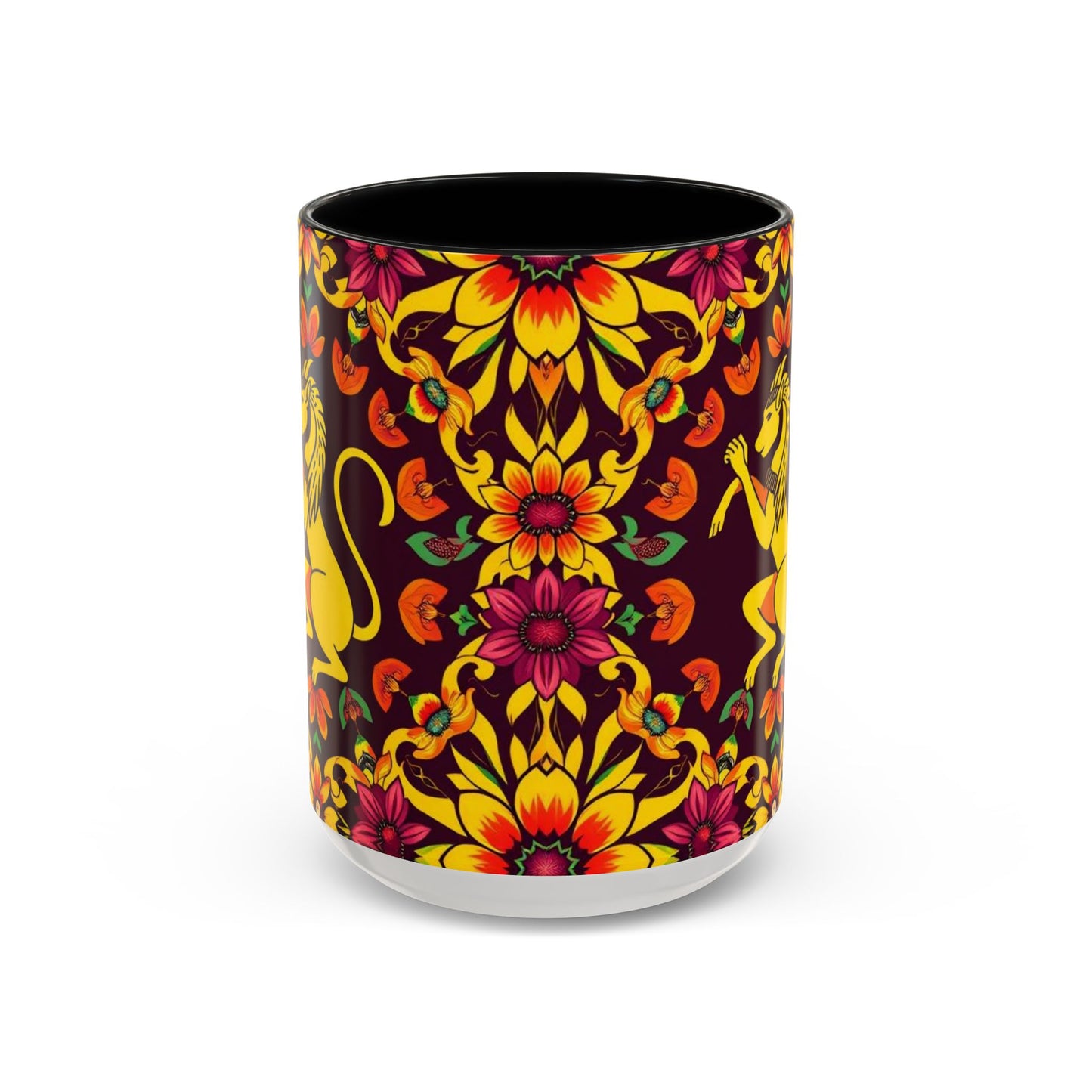 Accent Coffee Mug, Virgo, Zodiac v1. Flower Pattern, (11, 15oz)