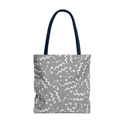 Tote Bag, Aquarius Zodiac Sign, AOP, (Grey, White)
