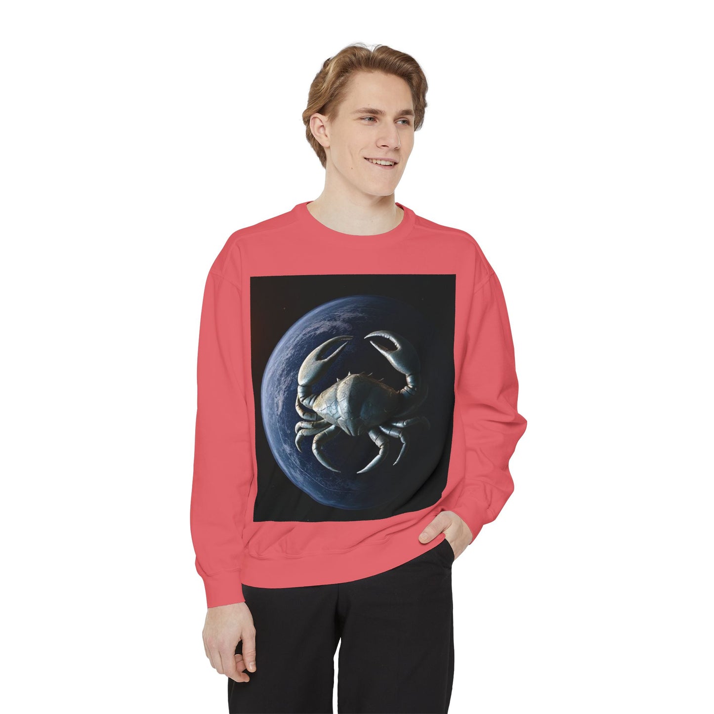 Garment-Dyed Sweatshirt, Unisex, Space Animal Design, Cancer