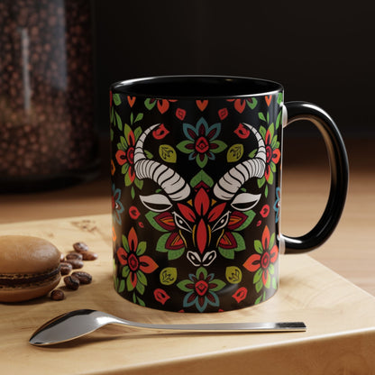 Accent Coffee Mug, Taurus, Zodiac v2. Flower Pattern, (11, 15oz)