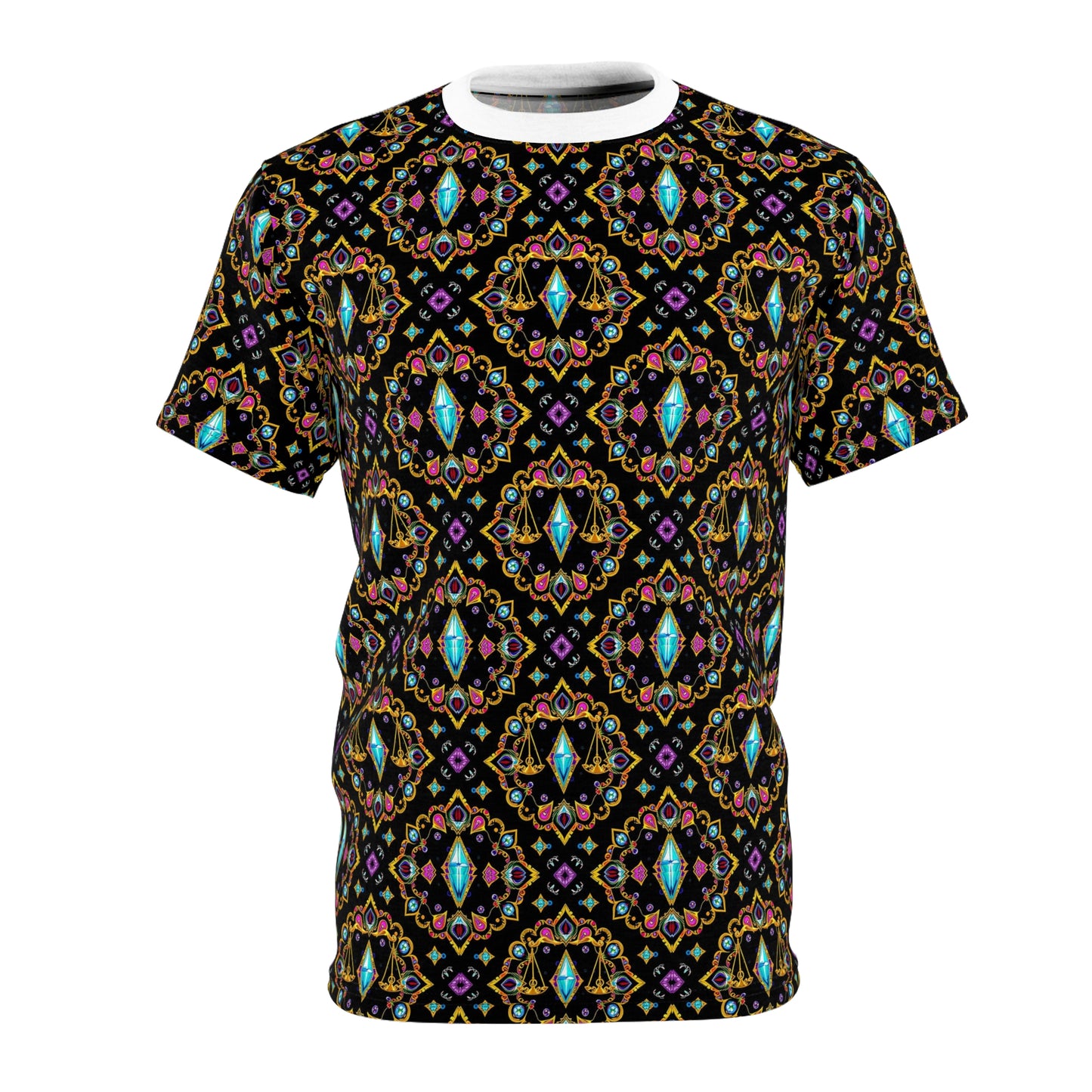 Unisex Cut & Sew T-Shirt, (AOP), Libra, Zodiac v1, Jewels Pattern