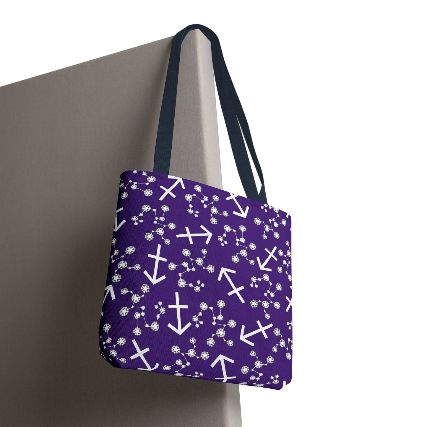 Tote Bag, Sagittarius Zodiac Sign, AOP, (Purple, White Print)