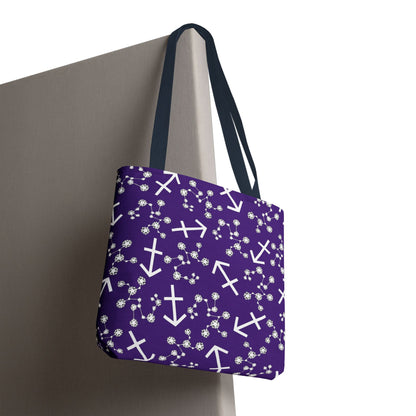 Tote Bag, Sagittarius Zodiac Sign, AOP, (Purple, White Print)