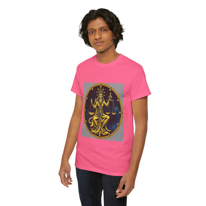 Unisex Heavy Cotton T-Shirt, Gold Libra God, Zodiac Design