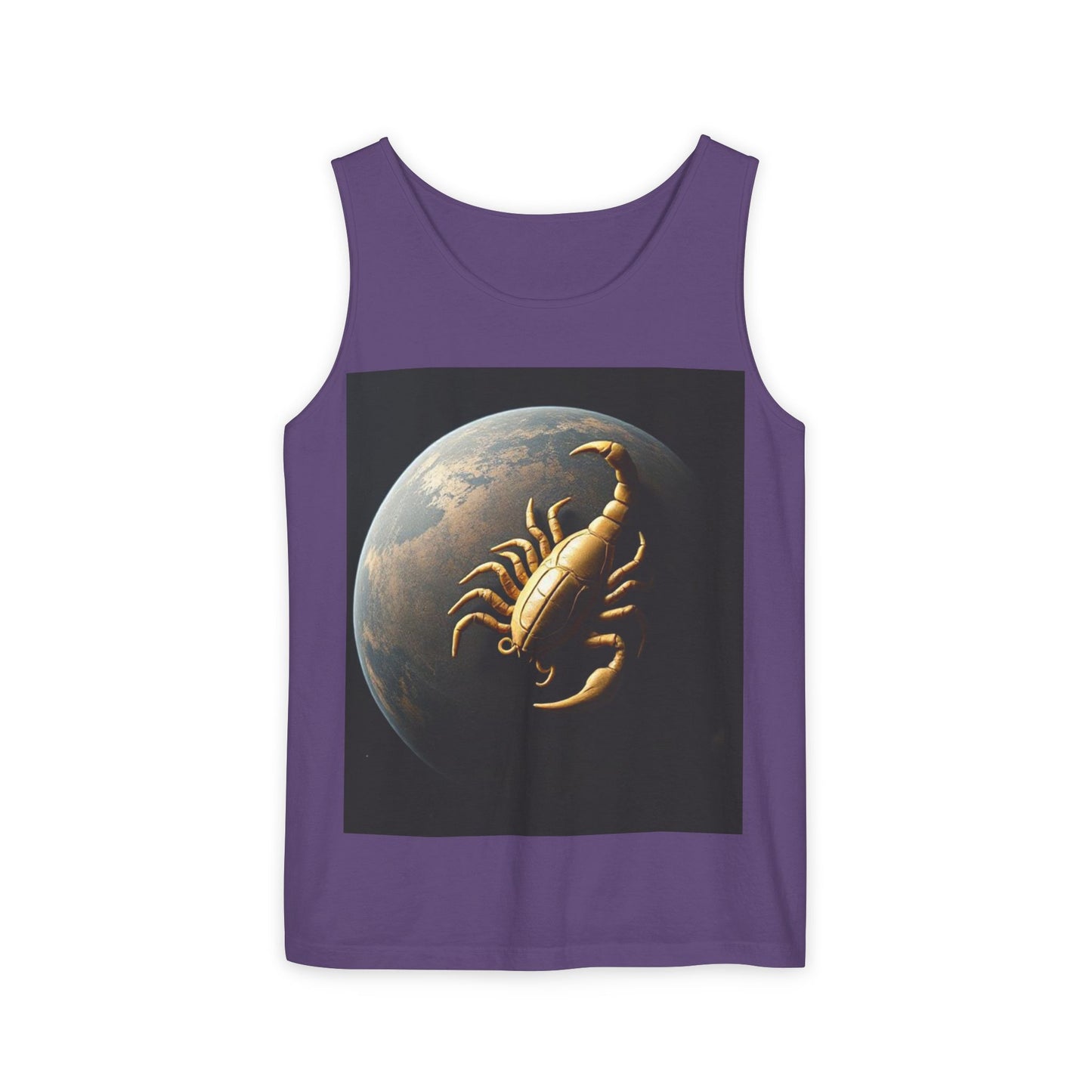 Unisex Garment-Dyed, Tank Top, Scorpio Design, Planet Symbol v1, 100% US cotton