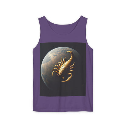 Unisex Garment-Dyed, Tank Top, Scorpio Design, Planet Symbol v1, 100% US cotton