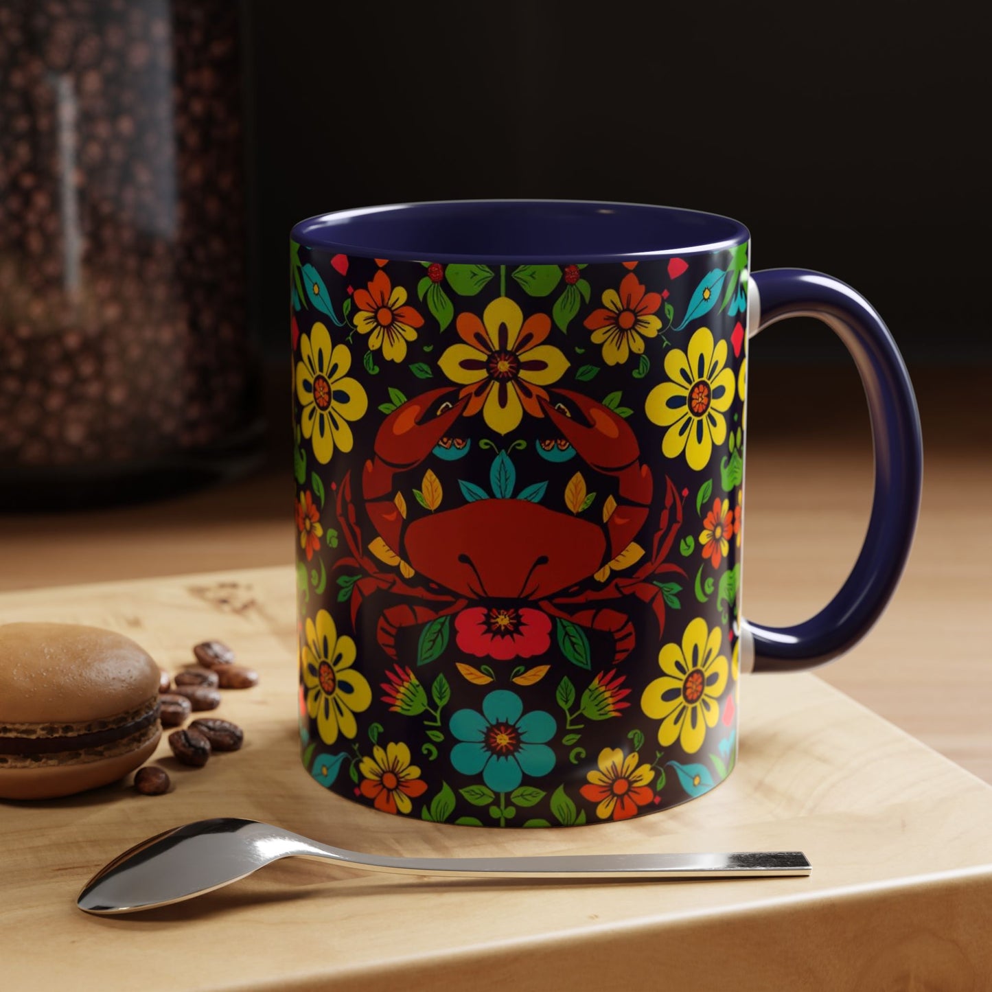 Accent Coffee Mug, Cancer, Zodiac v2, Flower Pattern, (11, 15oz)