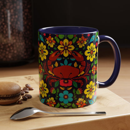Accent Coffee Mug, Cancer, Zodiac v2, Flower Pattern, (11, 15oz)