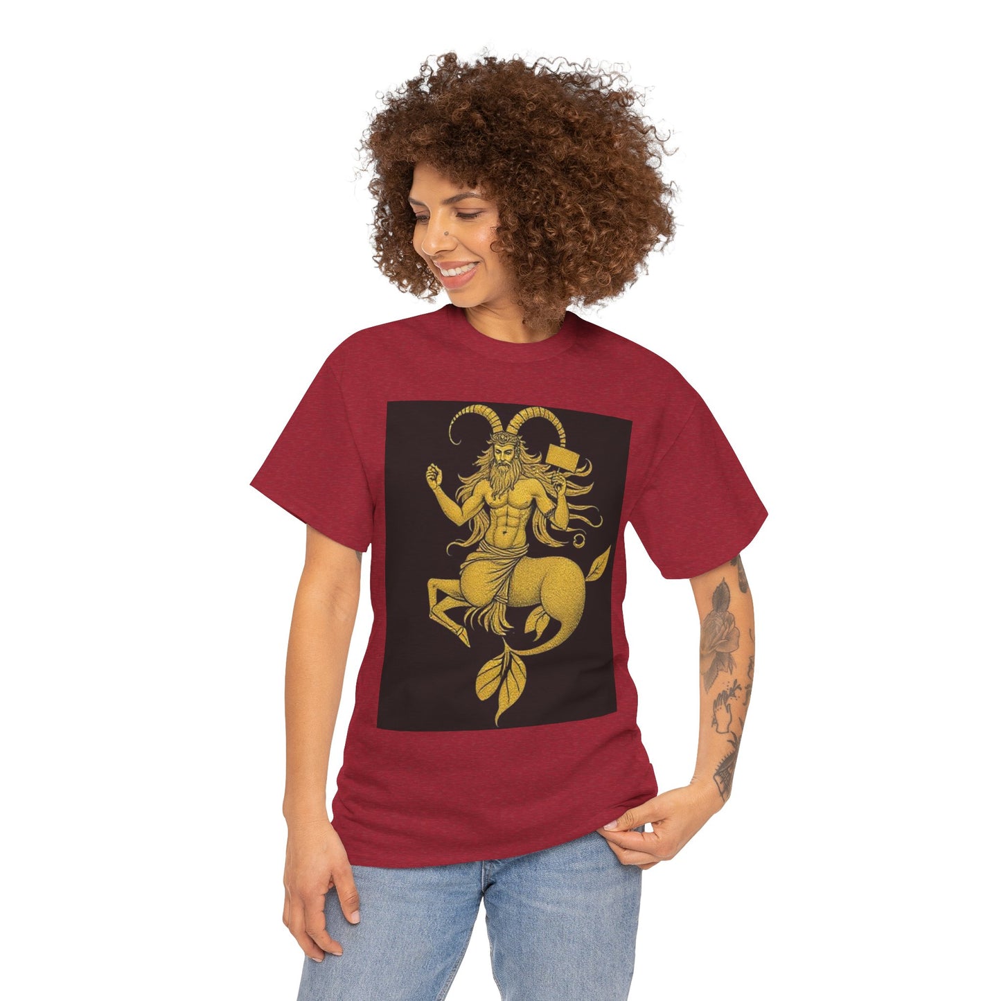Unisex Heavy Cotton T-Shirt, Capricorn God, Zodiac Design