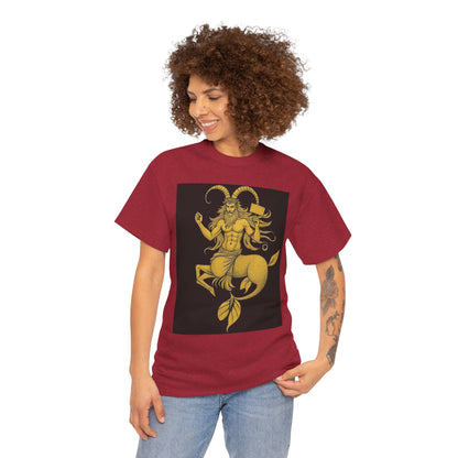 Unisex Heavy Cotton T-Shirt, Capricorn God, Zodiac Design