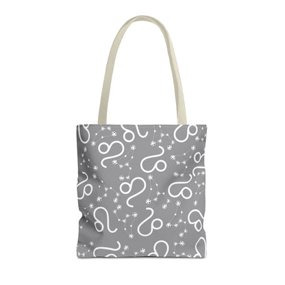 Tote Bag, Leo Zodiac Sign, AOP, (Grey, White)