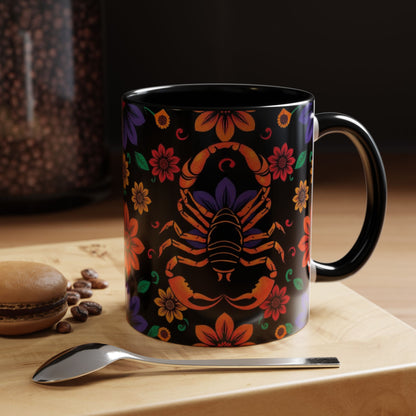 Accent Coffee Mug, Scorpio, Zodiac. Flower Pattern, (11, 15oz)