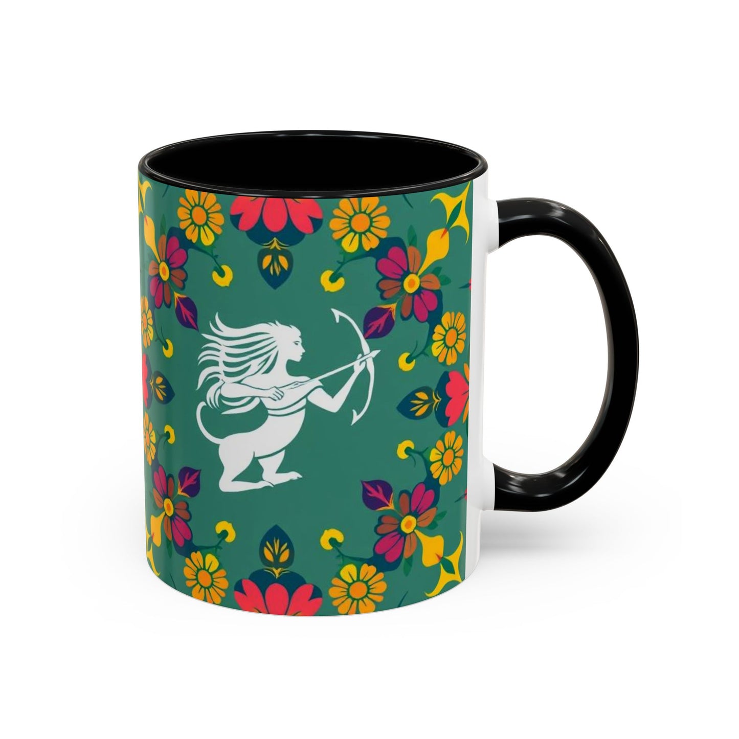 Accent Coffee Mug, Sagittarius, Zodiac. Flower Pattern, (11, 15oz)