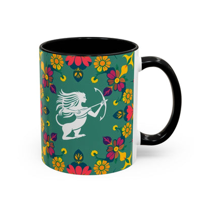 Accent Coffee Mug, Sagittarius, Zodiac. Flower Pattern, (11, 15oz)