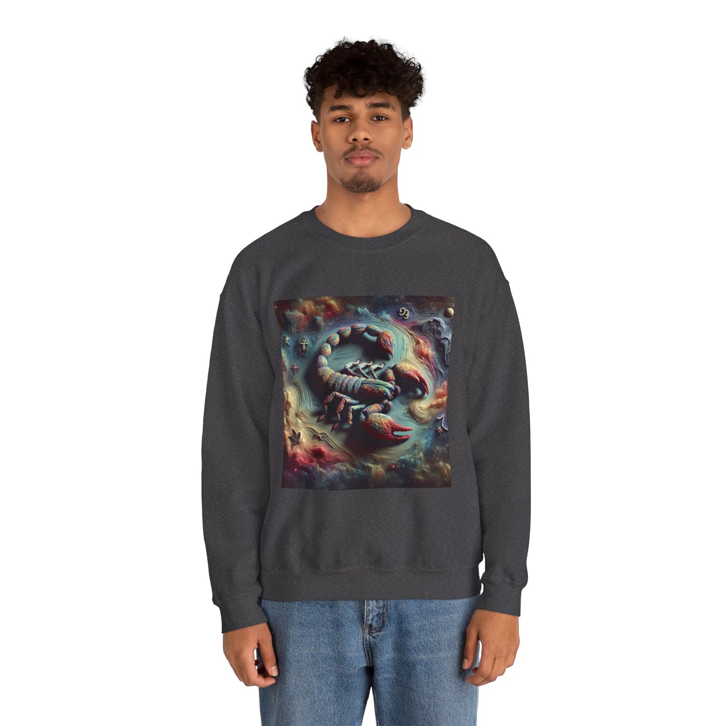 Unisex Heavy Blend™ Crewneck Sweatshirt, Trippy Mist Scorpion, Scorpio Zodiac Design