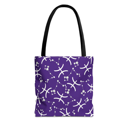 Tote Bag, Pisces Zodiac Sign, AOP, (Purple, White)