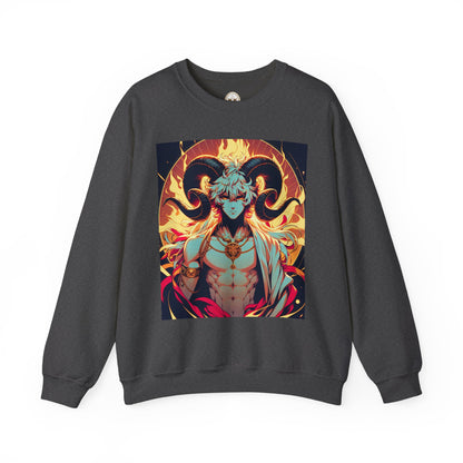 Unisex Heavy Blend™ Crewneck Sweatshirt, Anime Fire Aries, Zodiac Design