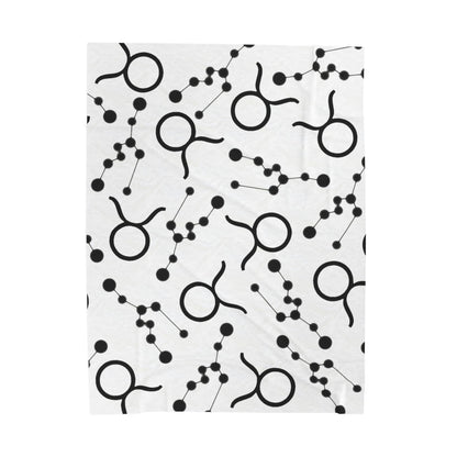 Velveteen Plush Blanket, Taurus Zodiac Sign, Constellation & Symbol, White, 100% polyester