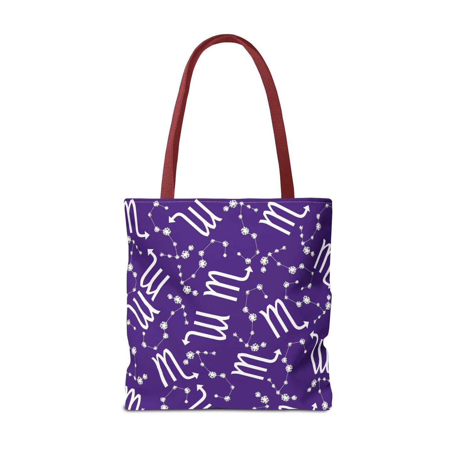 Tote Bag, Scorpio Zodiac Sign, AOP, (Purple, White)