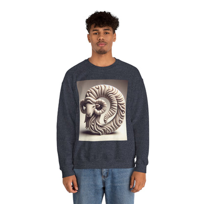 Unisex Heavy Blend™ Crewneck Sweatshirt, Round Statue, Aries Zodiac Design